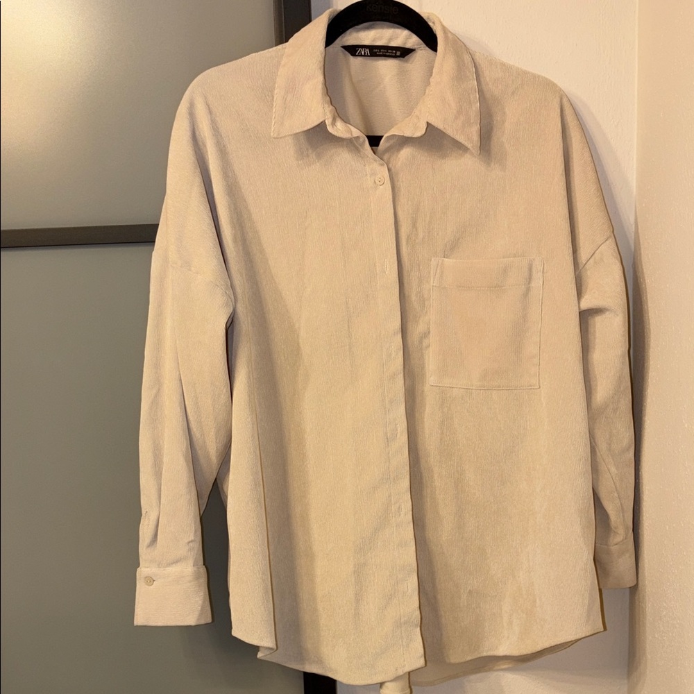 Zara Cream Button-Down Shirt with Chest Pocket